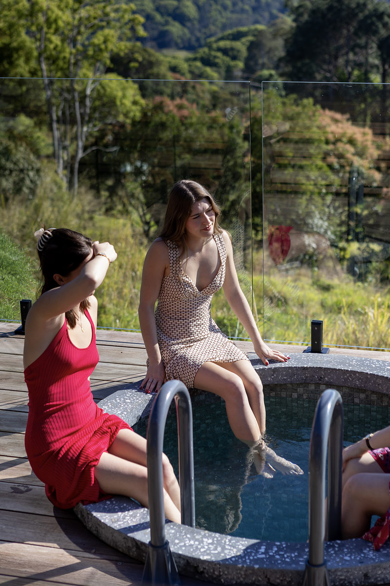 Guests laughing in the plunge pool