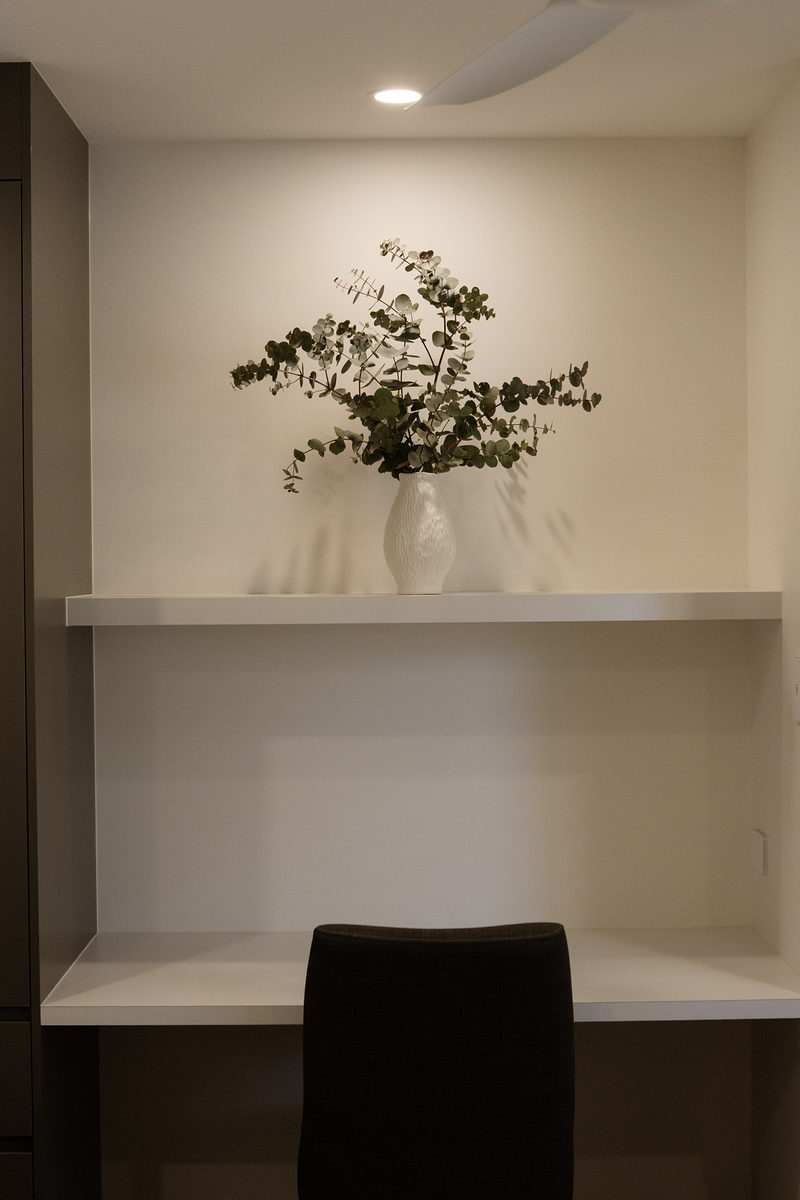 Built-in desk nook with greenery