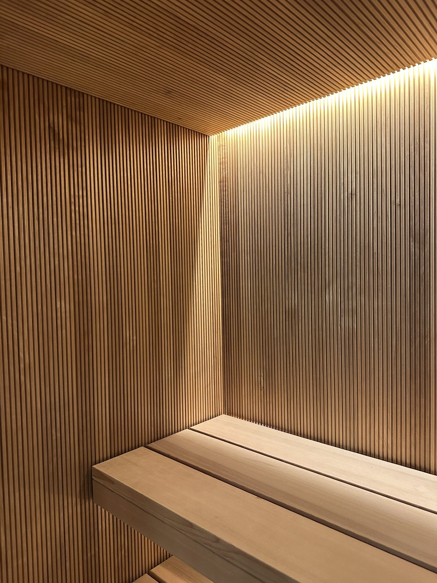 Interior of the handcrafted timber sauna