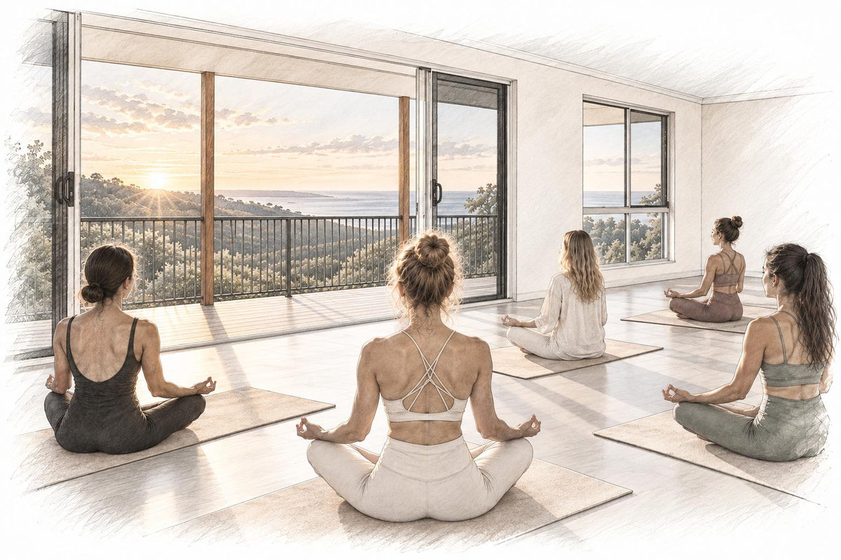 A group meditation in the studio
