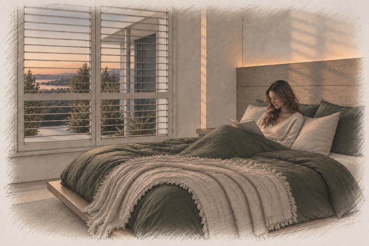 A quiet bedroom at dusk