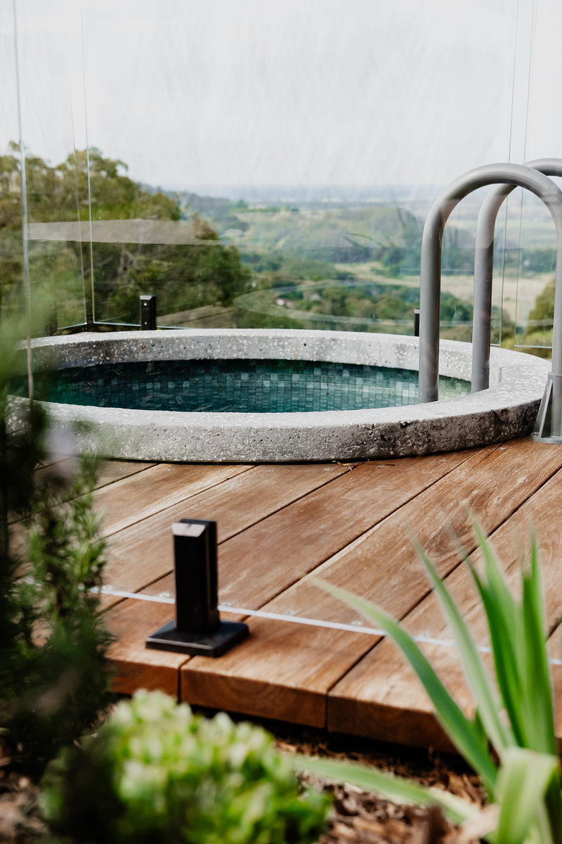 The hot and cold plunge pool on its timber deck
