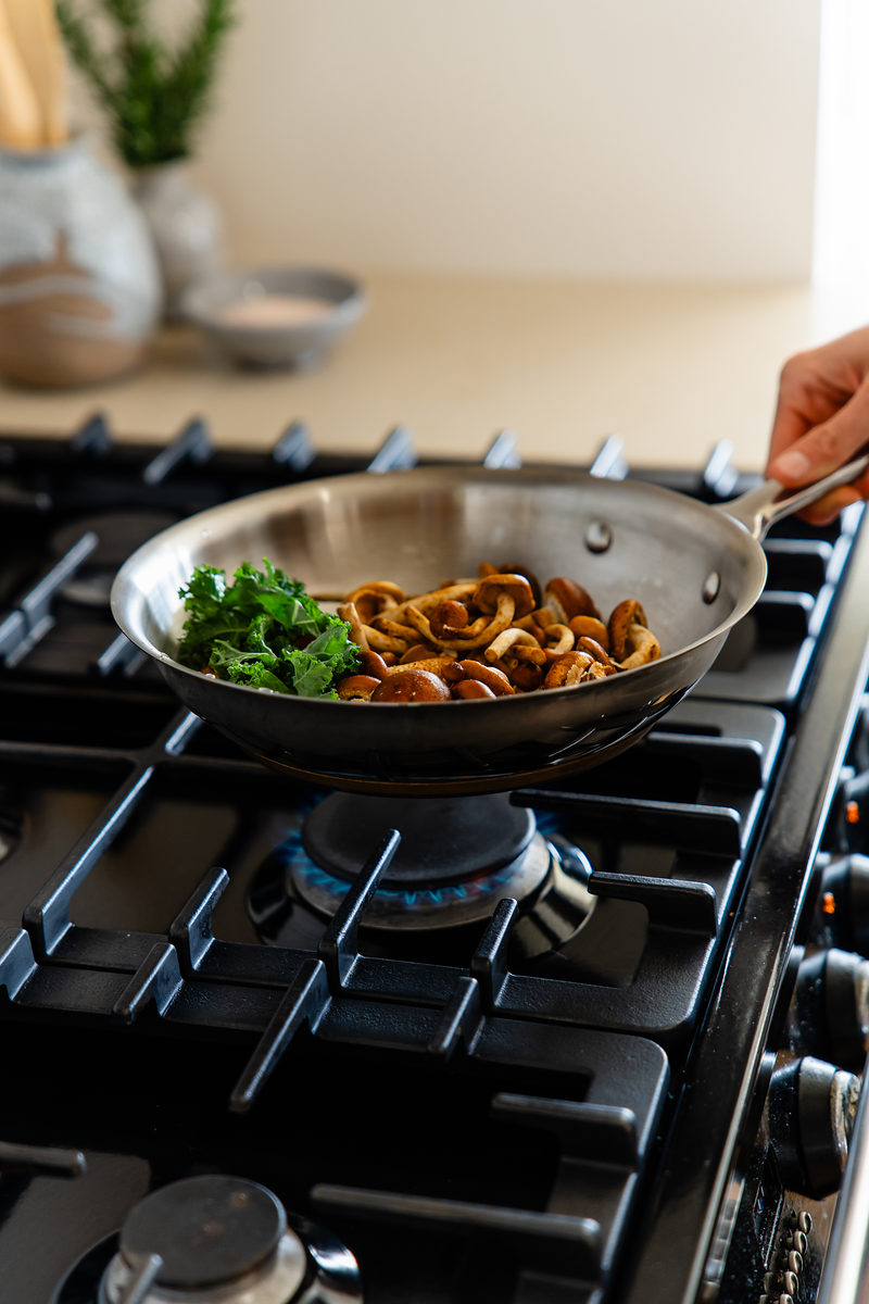 Cooking on the seven-burner gas cooktop