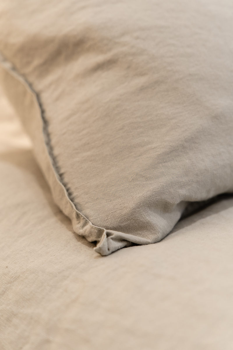 Close-up of organic linen bedding