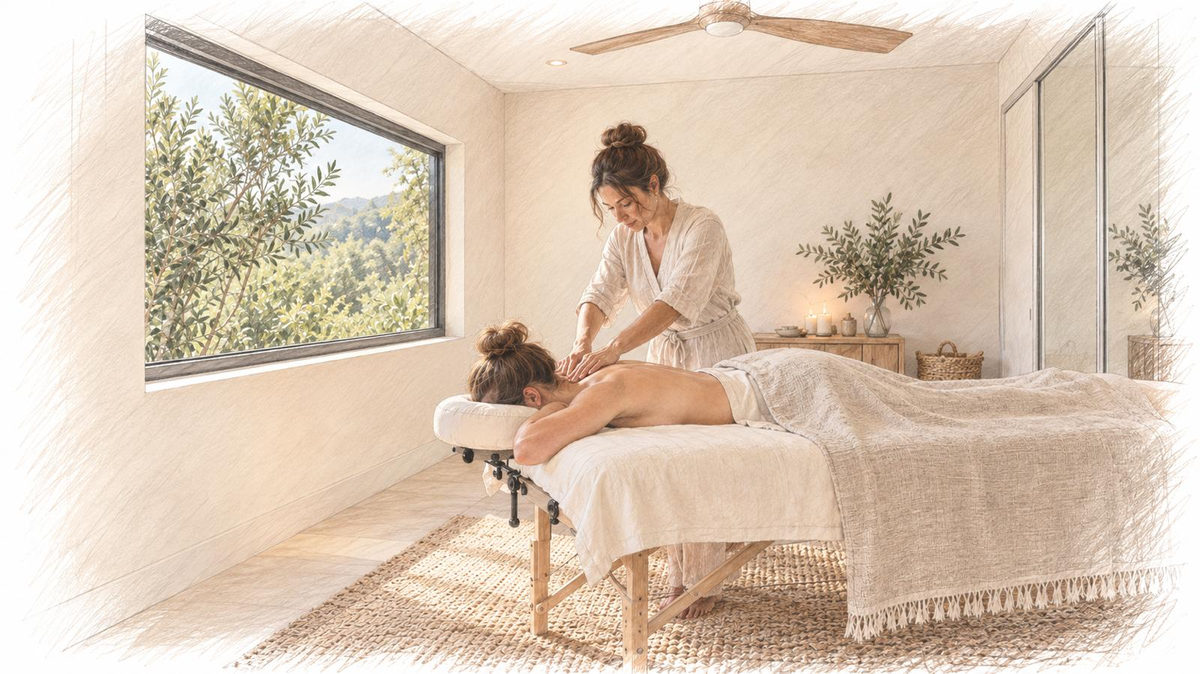 A massage treatment in a light-filled room