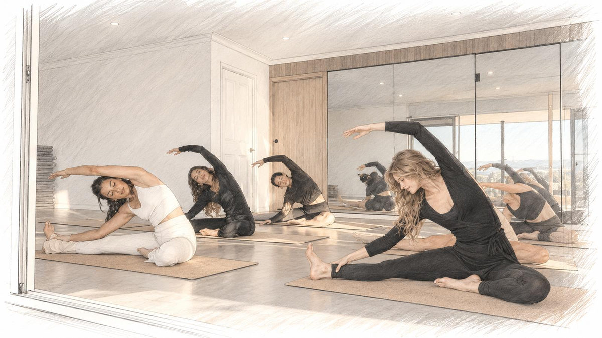 A stretching class in the studio